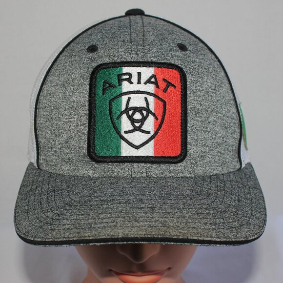 Ariat Men's Flexfit 110 Mexican Flag Gray Trucker Hat Cap One Size Snapback - Picture 1 of 12